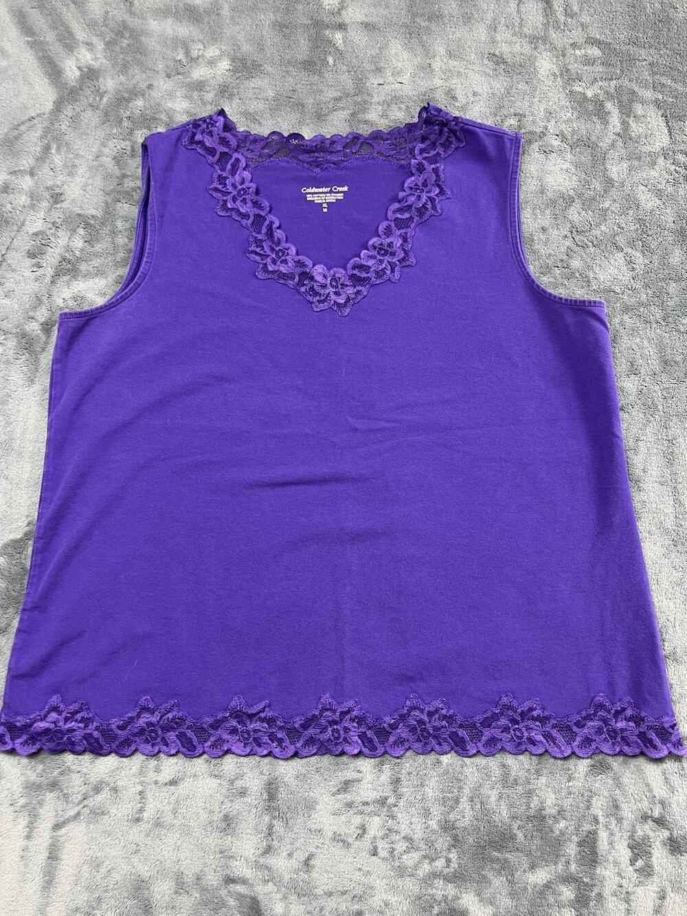 Coldwater Creek Purple Sleeveless Tank Top Shirt Size XL With Lace Trim